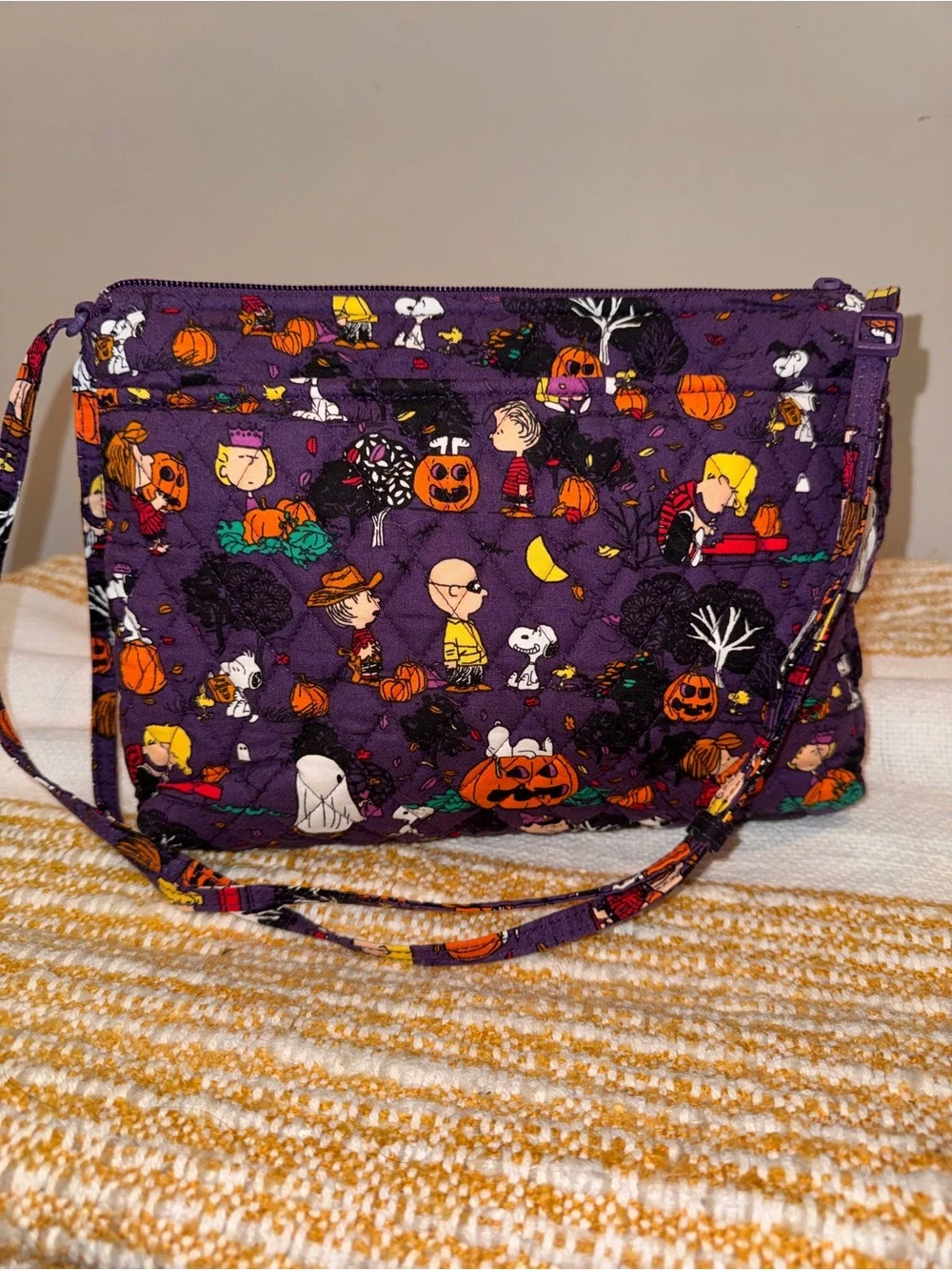 Vera Bradley Purple Peanuts Halloween Large Hipster Crossbody Bag